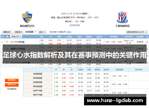 足球心水指数解析及其在赛事预测中的关键作用